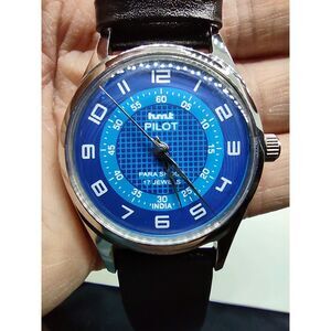 HMT Pilot Parashock Mechanical Wind 101006 Watch Blue Dial 0231